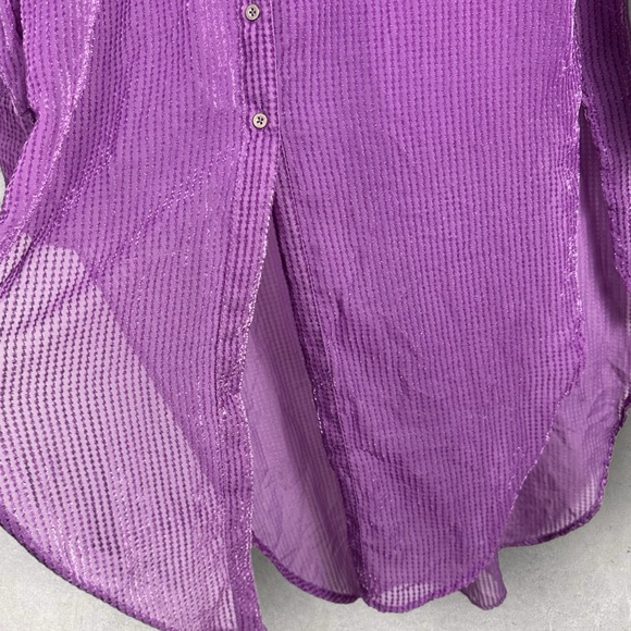 Anthropologie Akemi Kin Purple Sheer Longline Button Front‎ Top Size Medium Boho - Picture 6 of 14